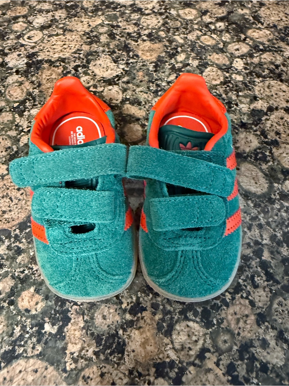 adidas Kids Teal Green & Orange gazelle Velcro Sneakers